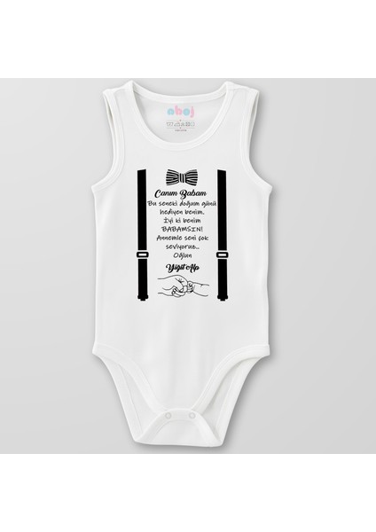 Organik Pamuk Pantolon Askısı Erkek Bebek Canım Babam Bebek Body Çıtçıtlı Zıbın Badi Kolsuz