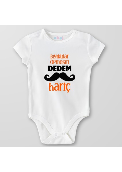 Organik Pamuk Bıyıklılar Öpmesin Dedem Hariç Bebek Body Çıtçıtlı Zıbın Badi Kısa Kol