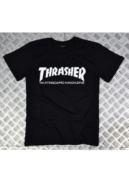 Thrasher Baskılı Unisex %100 Pamuk Siyah T-Shirt