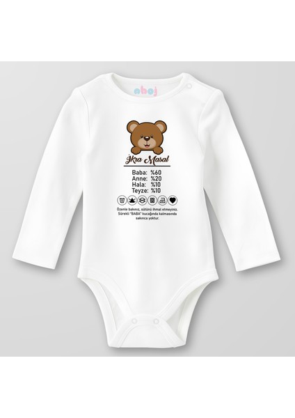 Organik Pamuk Sevilme Talimatı Baba Bebek Body Çıtçıtlı Zıbın Badi Uzun Kol