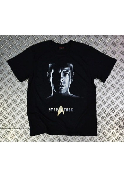 Unisex Siyah Star Trek Baskılı T-Shirt