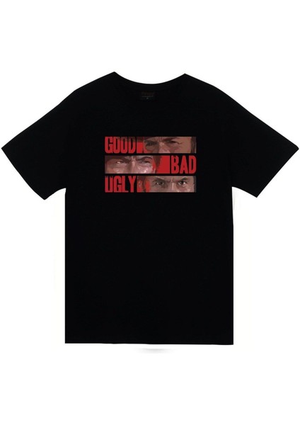 Iyi Kötü Çirkin Baskılı Unisex %100 Pamuk Siyah T-Shirt
