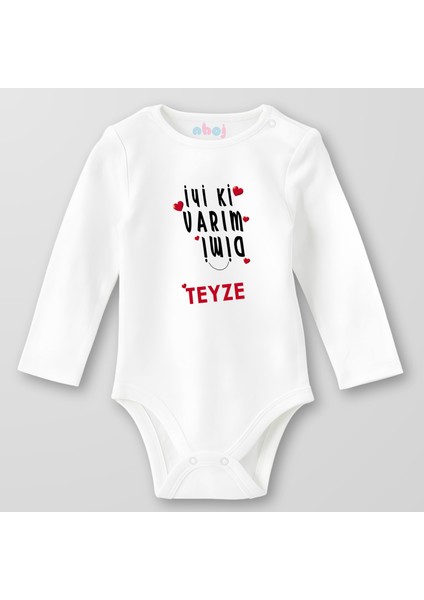 Organik Pamuk Iyi Ki Varım Dimi Teyze Bebek Body Çıtçıtlı Zıbın Badi Uzun Kol