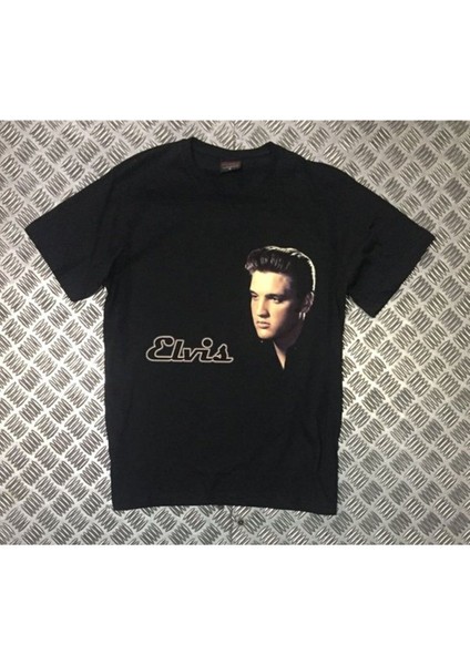 Elvis Presley Baskılı Unisex %100 Pamuk Siyah T-Shirt