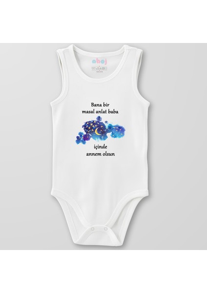 Organik Pamuk Bana Bir Masal Anlat Baba Bebek Body Çıtçıtlı Zıbın Badi Kolsuz