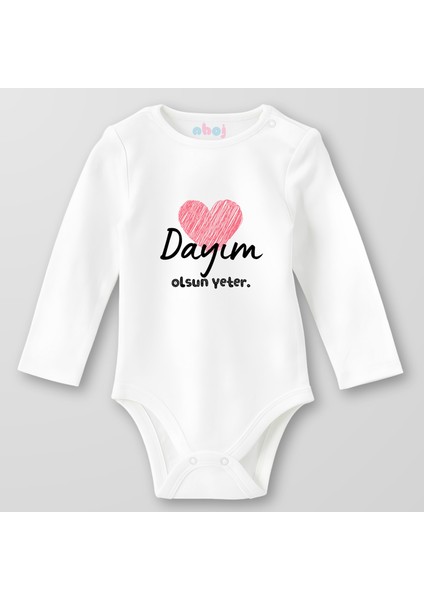 Organik Pamuk Dayım Olsun Yeter Bebek Body Çıtçıtlı Zıbın Badi Uzun Kol