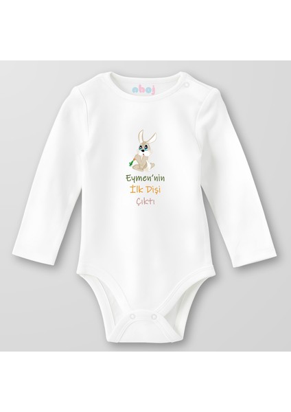Organik Pamuk Erkek Bebek Dişi Çıktı Tavşanlı Bebek Body Çıtçıtlı Zıbın Badi Uzun Kol