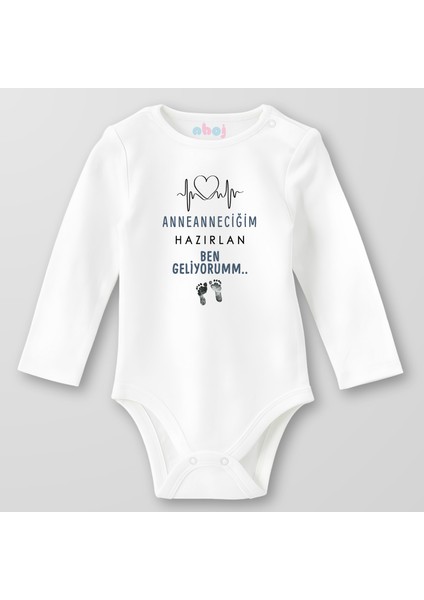Organik Pamuk Anneanneciğim Hazırlan Ben Geliyorum Bebek Body Çıtçıtlı Zıbın Badi Uzun Kol