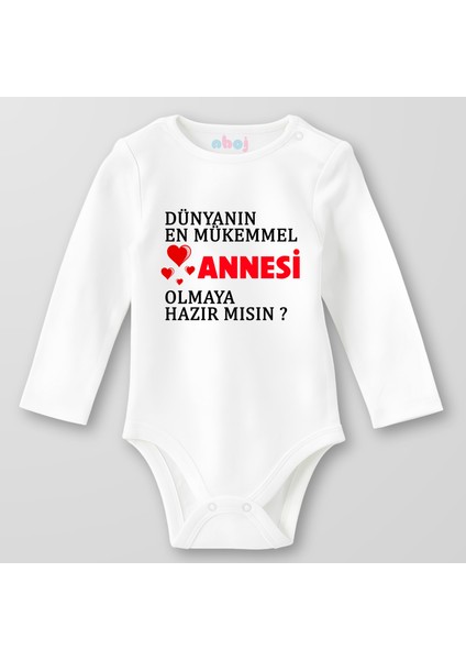 %100 Organik Pamuk Dünyanın En Mükemmel Annesi Olmaya Hazır Mısın Bebek Body Çıtçıtlı Zıbın Badi Uzun Kol