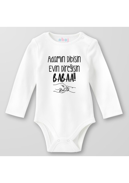 Organik Pamuk Adamın Dibisin Evin Direğisin Baba Bebek Body Çıtçıtlı Zıbın Badi Uzun Kol