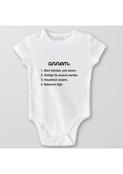 Organik Pamuk Annem Beni Benden Çok Seven Bebek Body Çıtçıtlı Zıbın Badi Kısa Kol