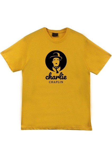 Unisex Sarı Charlie Chaplin Baskılı T-Shirt