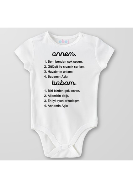 Organik Pamuk Annem ve Babam Numaralı Bebek Body Çıtçıtlı Zıbın Badi Kısa Kol