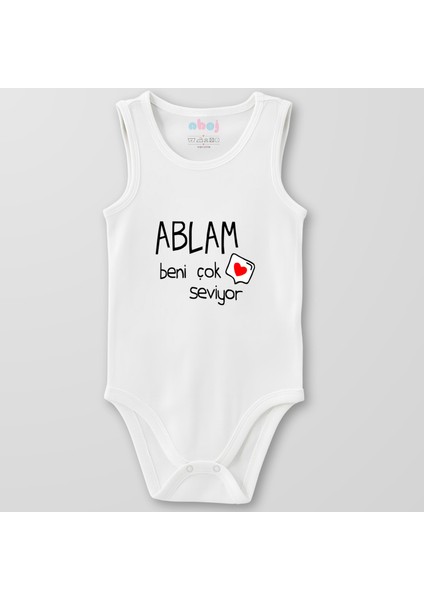 Organik Pamuk Ablam Beni Çok Seviyor Bebek Body Çıtçıtlı Zıbın Badi Kolsuz
