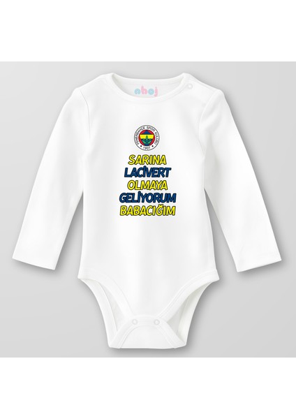 Organik Pamuk Sarına Lacivert Olmaya Geliyorum Babacığım Bebek Body Çıtçıtlı Zıbın Badi Uzun Kol