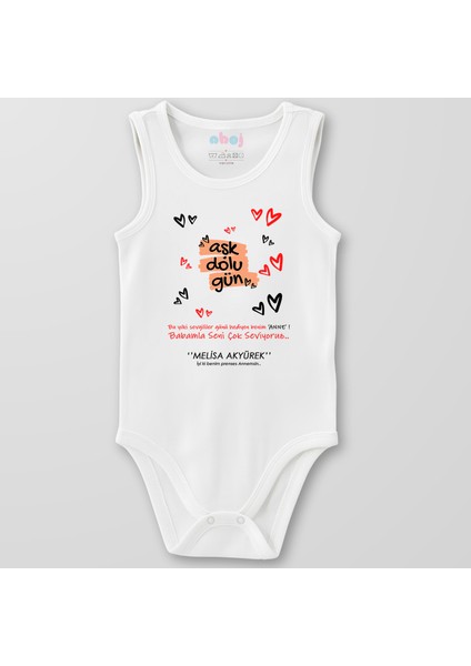 Organik Pamuk Aşk Dolu Gün Anne Bebek Body Çıtçıtlı Zıbın Badi Kolsuz
