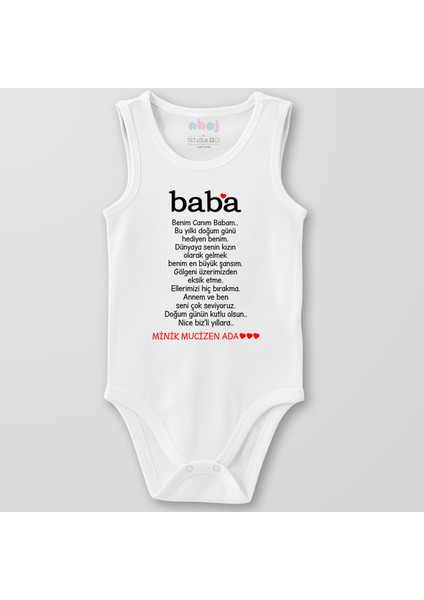 Organik Pamuk Baba Minik Mucizen Bebek Body Çıtçıtlı Zıbın Badi Kolsuz