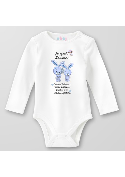 Organik Pamuk Hoşgeldin Bebek Mavi Ayıcık Bebek Body Çıtçıtlı Zıbın Badi Uzun Kol