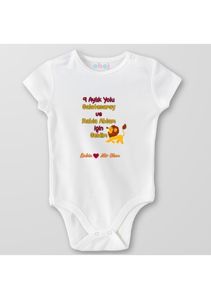 Organik Pamuk Aslanlı 9 Aylık Yolu Galatasaray Için Geldim Bebek Body Çıtçıtlı Zıbın Badi Kısa Kol