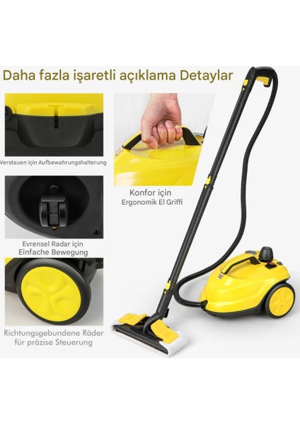Buharlı Temizleyici 2000W Tekerlekli Temizleme Makinesi 1.8l Su Kapasitesi Aksesuar Seti