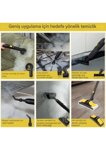 Buharlı Temizleyici 2000W Tekerlekli Temizleme Makinesi 1.8l Su Kapasitesi Aksesuar Seti
