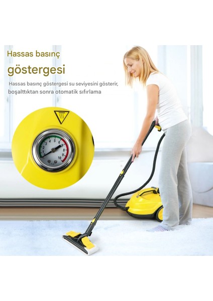 Buharlı Temizleyici 2000W Tekerlekli Temizleme Makinesi 1.8l Su Kapasitesi Aksesuar Seti