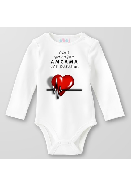 Organik Pamuk Beni Yavaşça Amcama Ver Bakalım Bebek Body Çıtçıtlı Zıbın Badi Uzun Kol