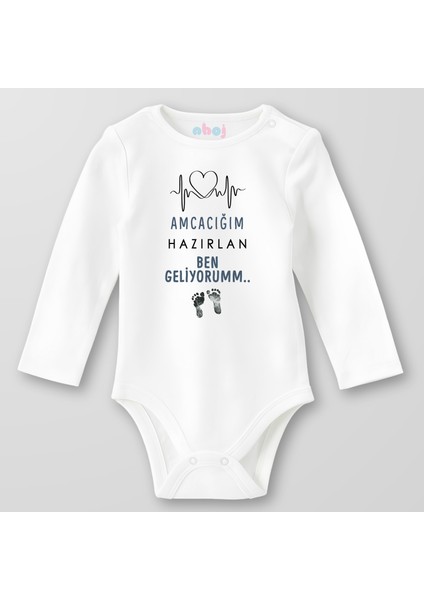 Organik Pamuk Amcacığım Hazırlan Ben Geliyorum Bebek Body Çıtçıtlı Zıbın Badi Uzun Kol