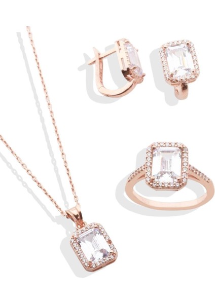 Rose Gold Kaplama Baget Taşlı Gümüş Takım fırsatları