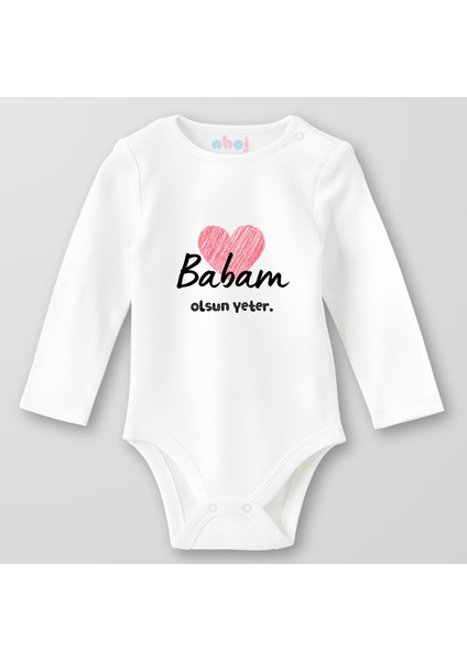 Organik Pamuk Babam Olsun Yeter Bebek Body Çıtçıtlı Zıbın Badi Uzun Kol