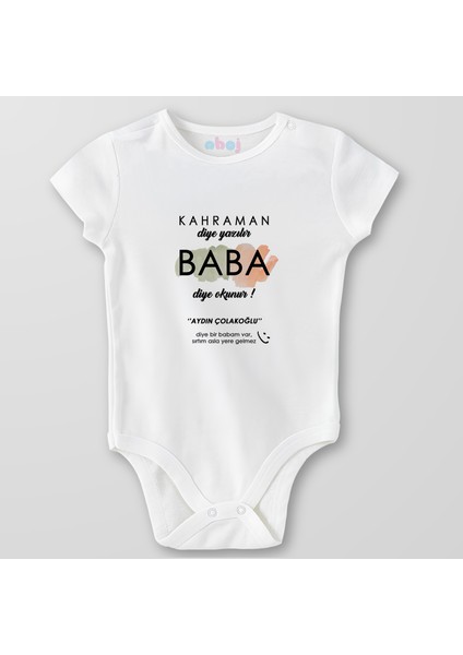 Organik Pamuk Kahraman Diye Yazılır Baba Diye Okunur Bebek Body Çıtçıtlı Zıbın Badi Kısa Kol