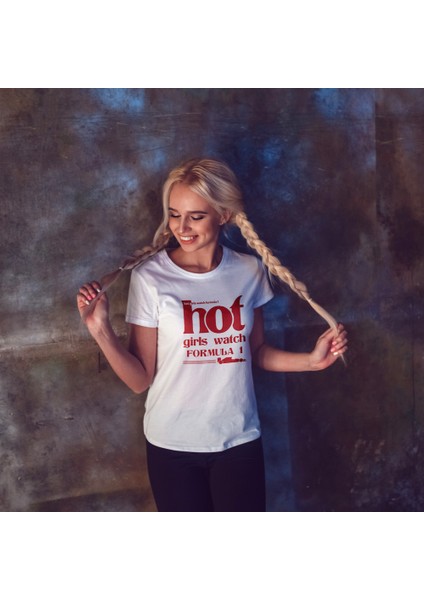 Hot Girls Watch Formula 1 Tişört- Beyaz modelleri
