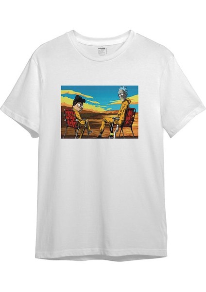 Breaking Bad / Rick And Morty Tişört - Beyaz
