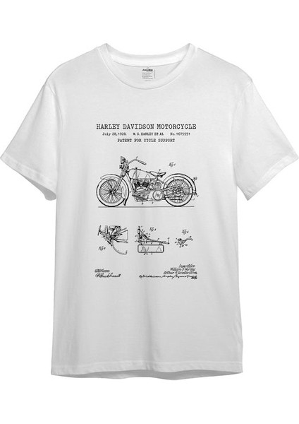 harley Davidson Model 28B Motosiklet Tişört - Beyaz