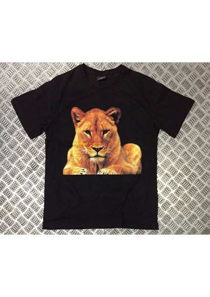 Unisex Siyah Kaplan Baskılı T-Shirt