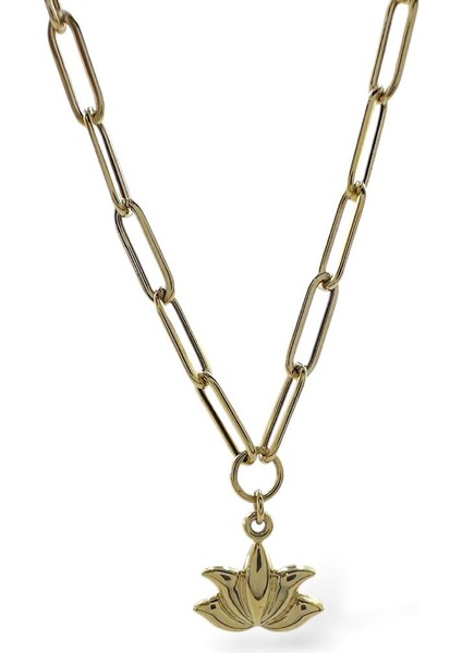 Italyan Işıltılı Ataç Zincirlotus Çiçeği Çok Şık Günlük Altın Kolye