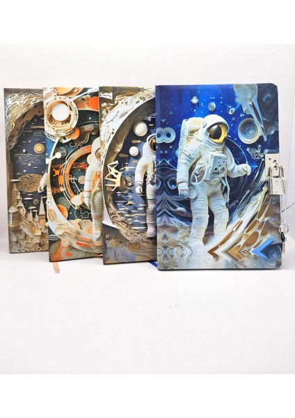 3D Görünümlü Hatıra Defteri (Günlük) Kilitli Defter 80 Yaprak - Mavi Astronot fırsatları