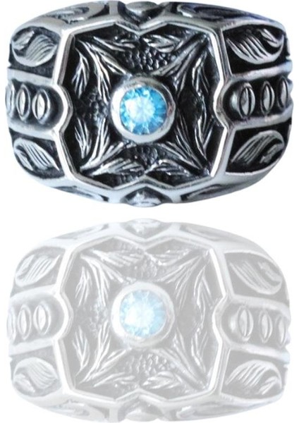 Taşlı Desenli Gümüş Erkek Yüzük