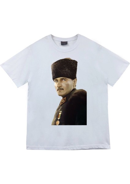 Unisex Beyaz Gazi Mustafa Kemal Atatürk Baskılı T-Shirt