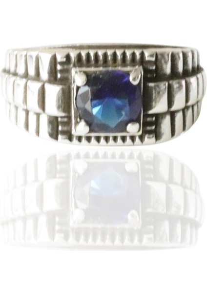 Safir Taşlı Desenli Gümüş Yüzük