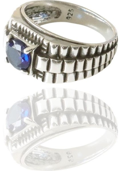 Safir Taşlı Desenli Gümüş Yüzük modelleri
