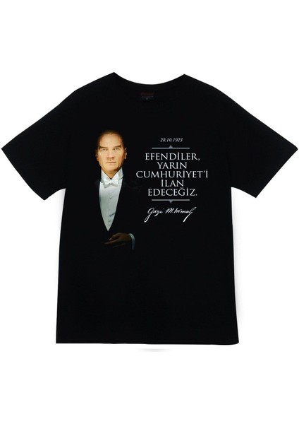 Gazi Mustafa Kemal Atatürk Baskılı Unisex %100 Pamuk Siyah T-Shirt