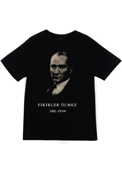 Gazi Mustafa Kemal Atatürk Baskılı Unisex %100 Pamuk Siyah T-Shirt