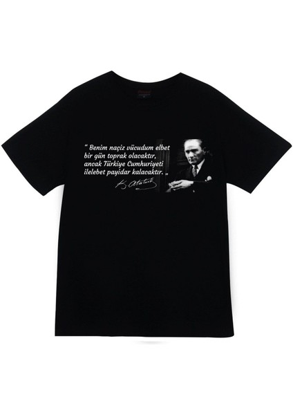 Gazi Mustafa Kemal Atatürk Baskılı Unisex %100 Pamuk Siyah T-Shirt