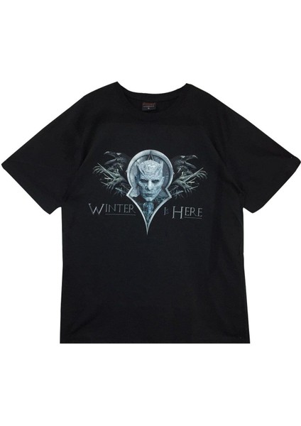 Unisex Siyah Game Of Thrones Baskılı T-Shirt