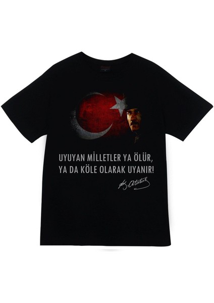 Unisex Siyah Gazi Mustafa Kemal Atatürk Baskılı T-Shirt