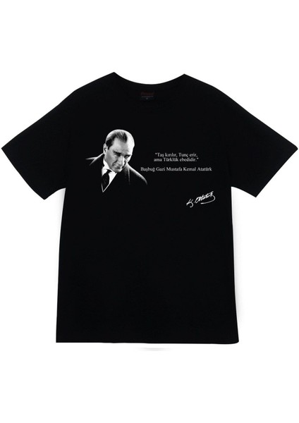 Gazi Mustafa Kemal Atatürk Baskılı Unisex %100 Pamuk Siyah T-Shirt