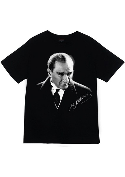 Unisex Siyah Gazi Mustafa Kemal Atatürk Baskılı T-Shirt