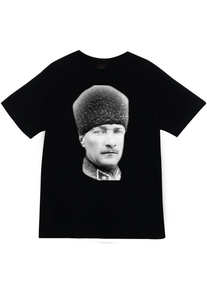 Gazi Mustafa Kemal Atatürk Baskılı Unisex %100 Pamuk Siyah T-Shirt