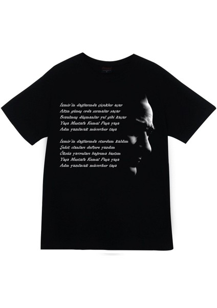 Gazi Mustafa Kemal Atatürk Baskılı Unisex %100 Pamuk Siyah T-Shirt